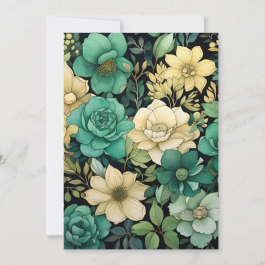 Champagne, Groen, en Zwart Bloemen Huwelijk Kaart (Achterkant)