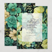 Champagne, Groen, en Zwart Bloemen Huwelijk Kaart (Voorkant / Achterkant)