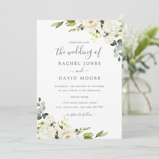 Champagne Groene Waterverf Bloemenbruiloft Kaart (Staand voorkant)