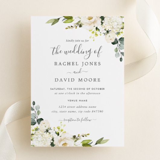 Champagne Groene Waterverf Bloemenbruiloft Kaart