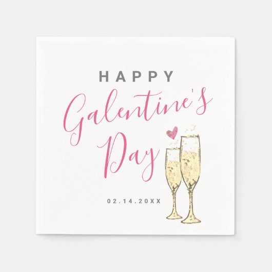 Champagne Happy Galentine's Day Servet (Voorkant)