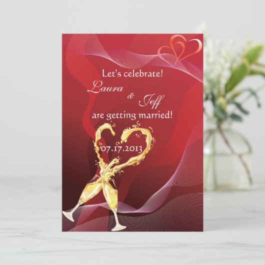 Champagne hart bruiloft uitnodiging (Staand voorkant)