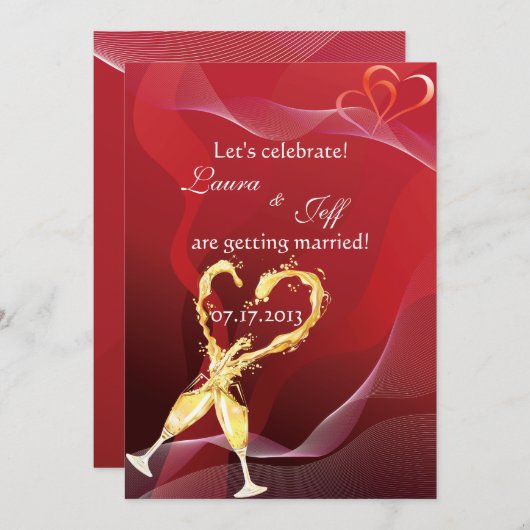 Champagne hart bruiloft uitnodiging (Voorkant / Achterkant)