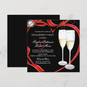 Champagne & Hart Trouwkaart Zwart Zilver rood Kaart