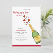 Champagne & harten Galentine's Day Party Kaart (Staand voorkant)