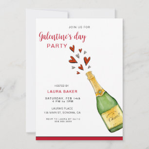 Champagne & harten Galentine's Day Party Kaart