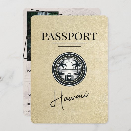 Champagne Hawaii Passport Bewaar de datum Save The Date (Voorkant / Achterkant)