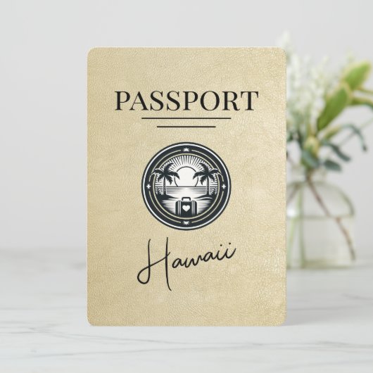 Champagne Hawaii Passport Bewaar de datum Save The Date (Staand voorkant)