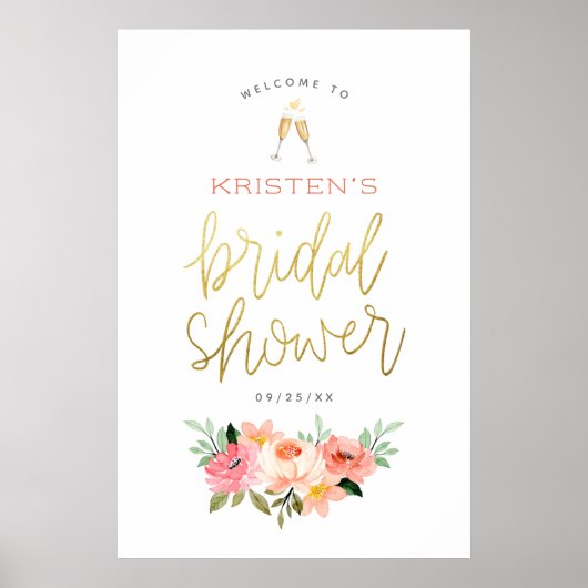 Champagne Heart Gold Vrijgezellenfeest Welkomsttek Poster (Voorkant)