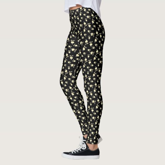 Champagne Heart Shaped Leaf Pattern Over Black Leggings (Links)
