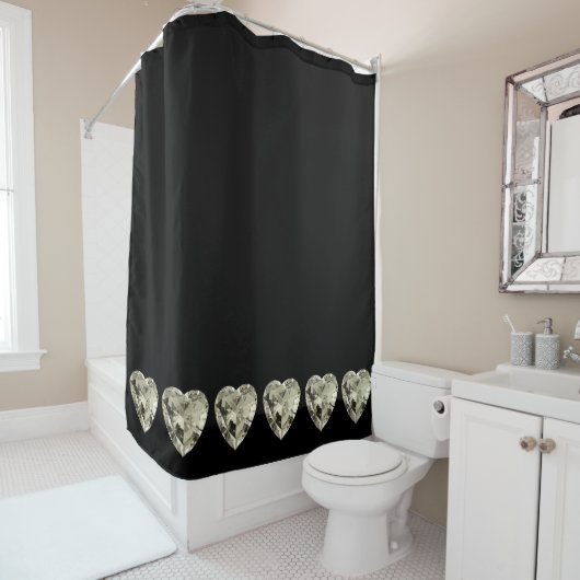 Champagne Hearts Black Shower Curtain Douchegordijn (In situ)