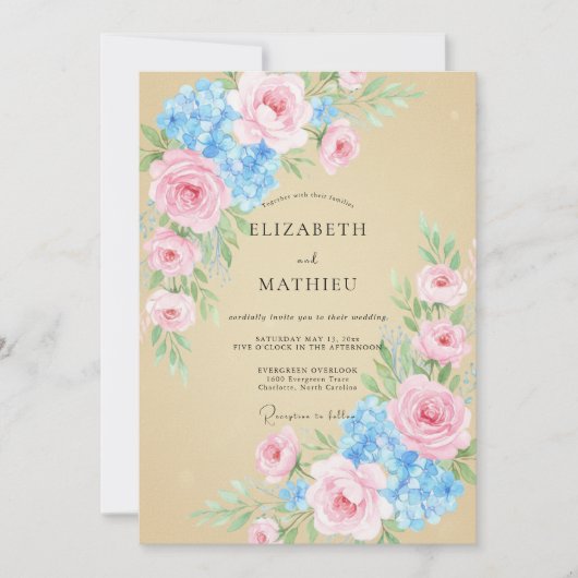 Champagne Hemel Hydrangea Eucalyptus Bruiloft Kaart (Voorkant)