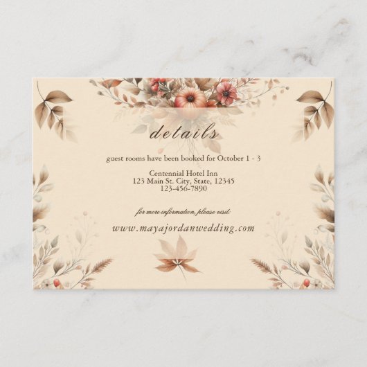 Champagne Herfst Wedding Details Behuizing Kaart (Voorkant)