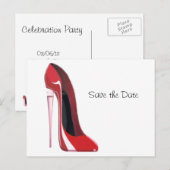Champagne Hiel Flute Red Stiletto Art Aankondigingskaart (Voorkant / Achterkant)