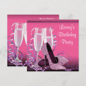 Champagne High Heel Vrouwen Hot Pink Verjaardagsfe Kaart (Voorkant / Achterkant)