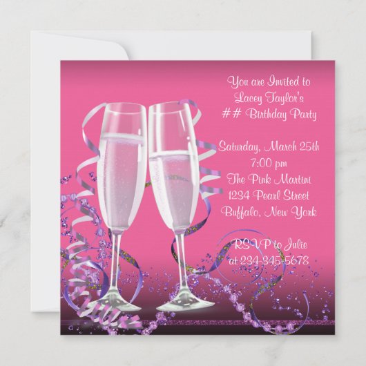 Champagne High Heel Vrouwen Hot Pink Verjaardagsfe Kaart (Achterkant)