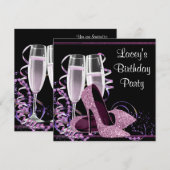 Champagne High Heel Vrouwen Hot Pink Verjaardagsfe Kaart (Voorkant / Achterkant)