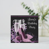Champagne High Heel Vrouwen Hot Pink Verjaardagsfe Kaart (Staand voorkant)