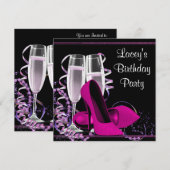 Champagne High Heel Vrouwen Hot Pink Verjaardagsfe Kaart (Voorkant / Achterkant)