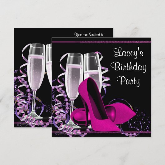 Champagne High Heel Vrouwen Hot Pink Verjaardagsfe Kaart (Voorkant / Achterkant)