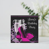 Champagne High Heel Vrouwen Hot Pink Verjaardagsfe Kaart (Staand voorkant)