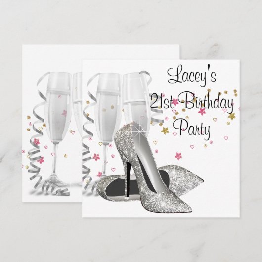 Champagne High Heels 21ste Verjaardagsfeest Kaart (Voorkant / Achterkant)