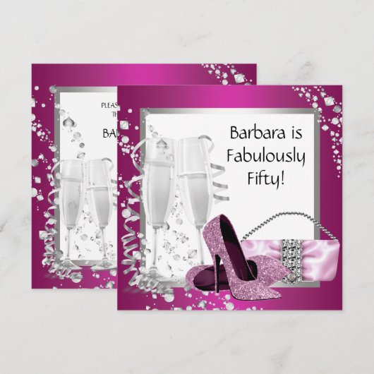 Champagne High Heels Vrouwen Roze Zwarte Verjaarda Kaart (Voorkant / Achterkant)