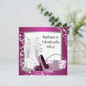 Champagne High Heels Vrouwen Roze Zwarte Verjaarda Kaart (Staand voorkant)