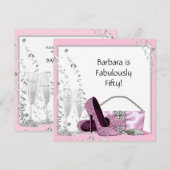 Champagne High Heels Womans Pink & Black Birthday Kaart (Voorkant / Achterkant)