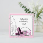 Champagne High Heels Womans Pink & Black Birthday Kaart (Staand voorkant)