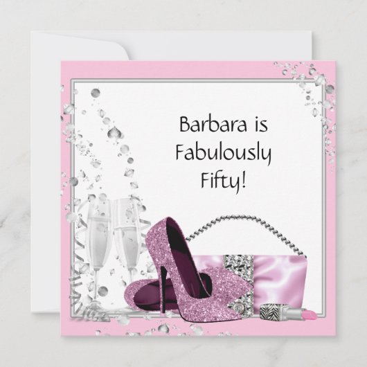 Champagne High Heels Womans Pink & Black Birthday Kaart (Voorkant)