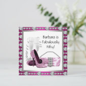 Champagne High Heels Womans Pink & Black Birthday Kaart (Staand voorkant)