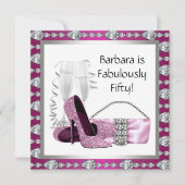 Champagne High Heels Womans Pink & Black Birthday Kaart (Voorkant)