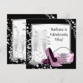 Champagne High Heels Womans Pink & Black Birthday Kaart (Voorkant / Achterkant)