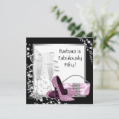 Champagne High Heels Womans Pink & Black Birthday Kaart (Staand voorkant)