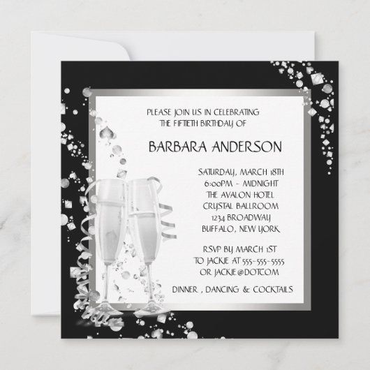 Champagne High Heels Womans Pink & Black Birthday Kaart (Achterkant)