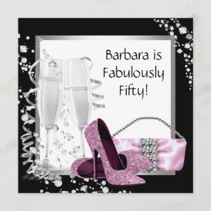 Champagne High Heels Womans Pink & Black Birthday Kaart