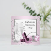 Champagne High Heels Womans Pink & Black Birthday Kaart (Staand voorkant)