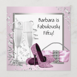 Champagne High Heels Womans Pink & Black Birthday Kaart