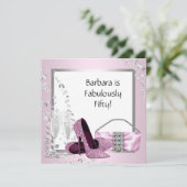 Champagne Hoge Hakken Dames Roze & Zwart Verjaarda Kaart (Staand voorkant)