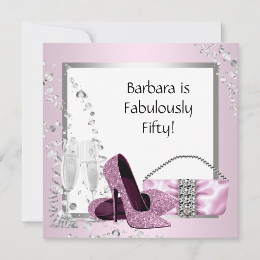 Champagne Hoge Hakken Dames Roze & Zwart Verjaarda Kaart (Voorkant)