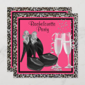 Champagne Hoge Hakken Hot Pink Leopard Bachelorett Kaart (Voorkant / Achterkant)