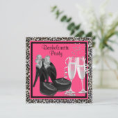 Champagne Hoge Hakken Hot Pink Leopard Bachelorett Kaart (Staand voorkant)