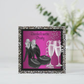 Champagne Hoge Hakken Hot Pink Leopard Bachelorett Kaart (Staand voorkant)