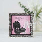 Champagne Hoge Hakken Roze Luipaard Bachelorette Kaart (Staand voorkant)