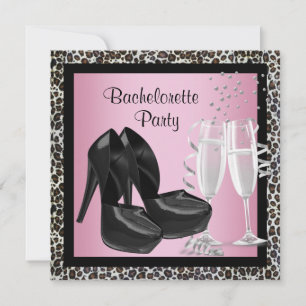 Champagne Hoge Hakken Roze Luipaard Bachelorette Kaart