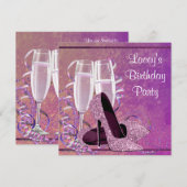 Champagne hoge hakken vrouwen roze verjaardagsfees kaart (Voorkant / Achterkant)