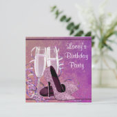 Champagne hoge hakken vrouwen roze verjaardagsfees kaart (Staand voorkant)