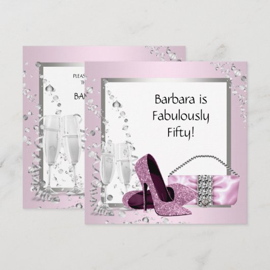 Champagne hoge hakken vrouwen roze & zwart verjaar kaart (Voorkant / Achterkant)