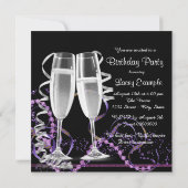 Champagne Hoge Heel Vrouwen Paarse Verjaardag Part Kaart (Achterkant)